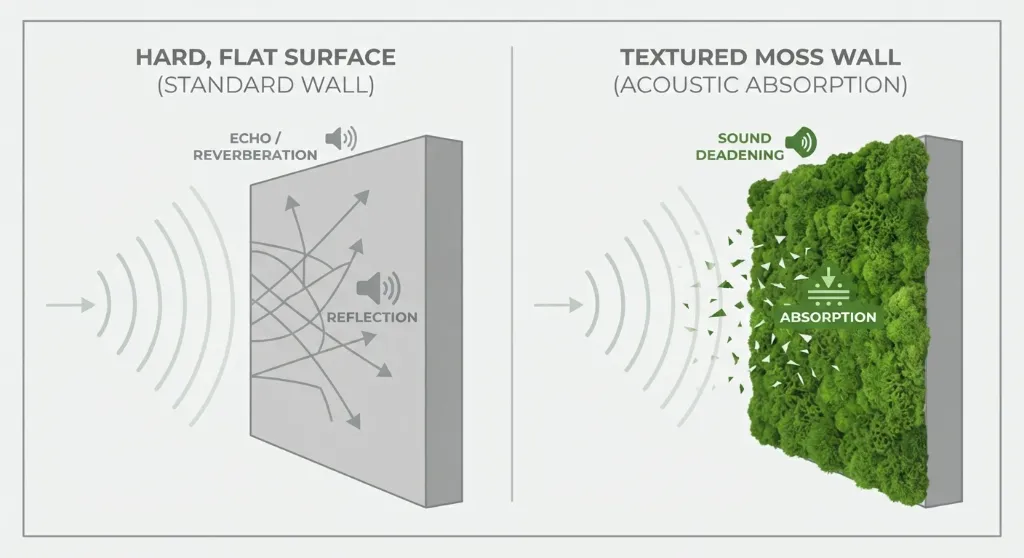 Acoustic Absorption of Moss Wall vs Flat Surface